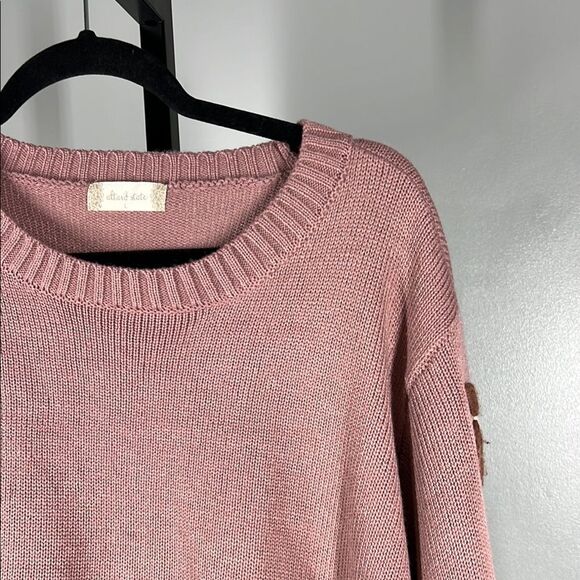 Altar'd State Pink Crew Neck Sweater with Flower Sleeves - Picture 5 of 8